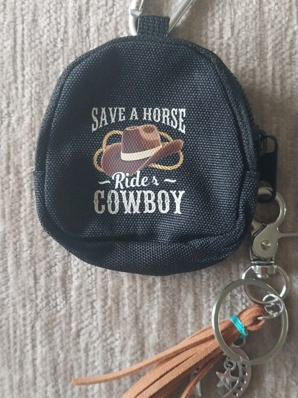 Western Save a Horse Ride a Cowboy Black Keychain Pouch Keychain Bag Charm